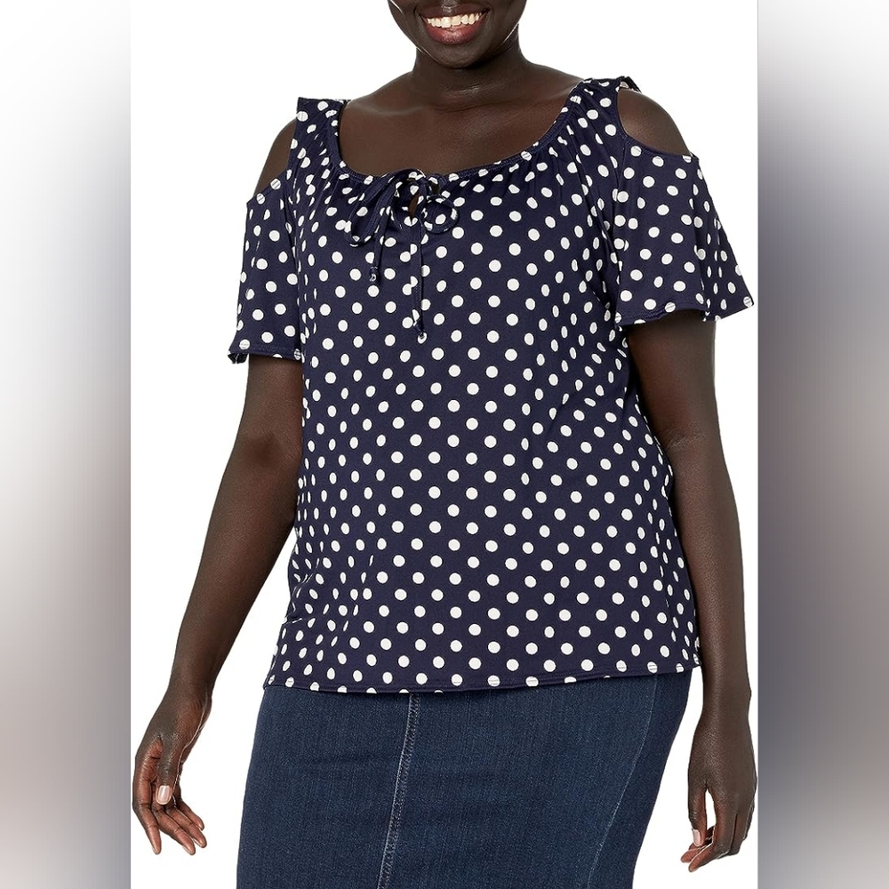 2/$25 STAR VIXEN - Plus-Size Cold-Shoulder Peasant Top